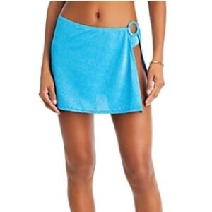 Aqua Blue Shimmer Sparkle Wrap Mini Skirt Swimsuit Cover Up Size Medium